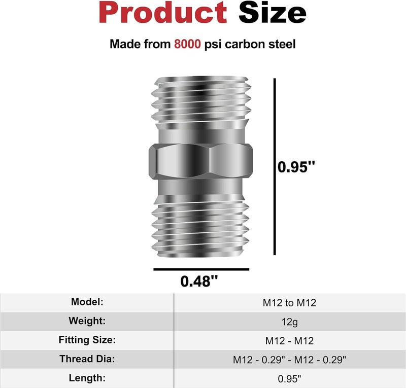 joytrace 2pcs M12 to M12 Carbon Stee Fittings Adapters for Mini Excavator Adapting, Reducing Or Enlarging Connect Such Air Pipe, Fuel Pipe, Water Pipe, Etc Full Port Straight Pipe Fitting Connector - Image 3